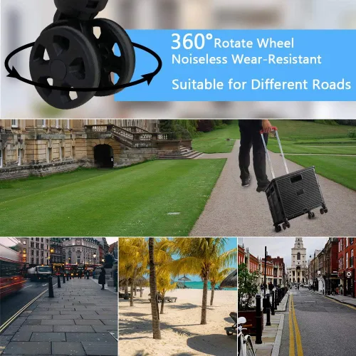 Vista 6 de Carrito plegable portátil con ruedas para compras, 4 ruedas giratorias con mango telescópico de plástico duradero y resistente, para viajes