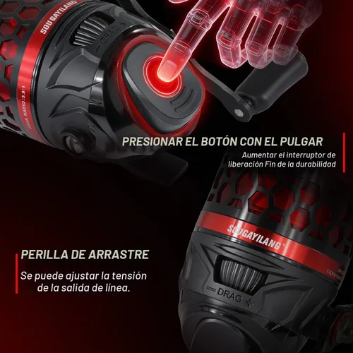 Vista 6 de Sougayilang Spincast - Carrete de pesca, relación de engranajes de alta velocidad 3.9:1, diseño de cebo de botón sin problemas y mango reversible