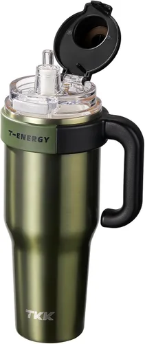 Vista 20 de TKK Vaso de 27 onzas con asa y popote, vaso aislado con revestimiento de cerámica, taza de viaje 100% a prueba de fugas para agua, té helado o café