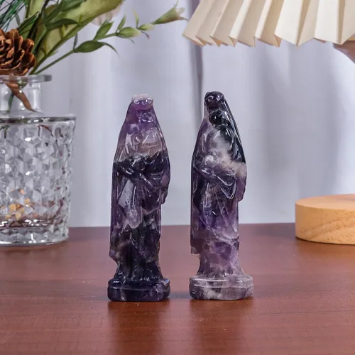 Vista 3 de Rockcloud Figura de cristal curativo Amatista Virgen María sosteniendo bebé figura religiosa escultura Nuestra Señora Reiki bendito regalos