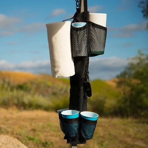 Vista 4 de ezSTOW Organizador de toldo: organiza tu toldo, soporte para bebidas, almacenamiento de toallas de papel, bolsillos de protección solar, bolsas