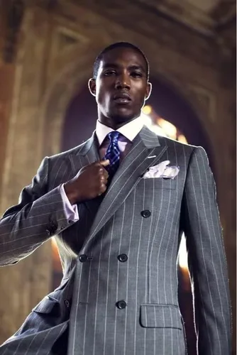 Vista 3 de HUUTOE Traje de rayas para hombre, 2 piezas, doble botonadura, baile de graduación, boda, Halloween, Navidad, fiesta, blazer y pantalones