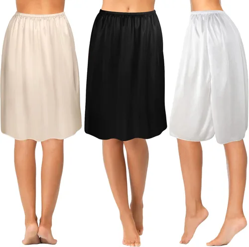 Vista 3 de Zhanmai 3 piezas de medias ranuras para debajo de los vestidos, falda extensores, falda para mujer, medio deslizante, satén, antiestática, encaje