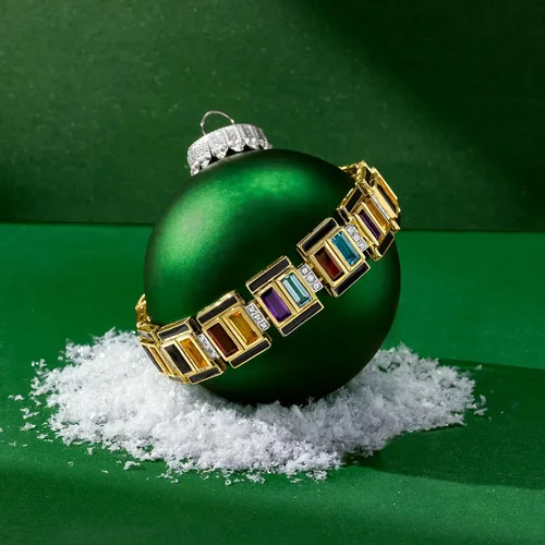 Vista 4 de Ross-Simons 22.50 ct. t.w. Multi-Gemstone Art Deco-Inspired Bracelet With Black Enamel in 18kt Gold Over Sterling