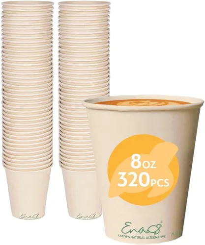 Vista 7 de Tazas de café desechables 100% compostables (paquete de 80 onzas) Vasos de papel hechos de bambú, ecológicos, biodegradables de alta calidad