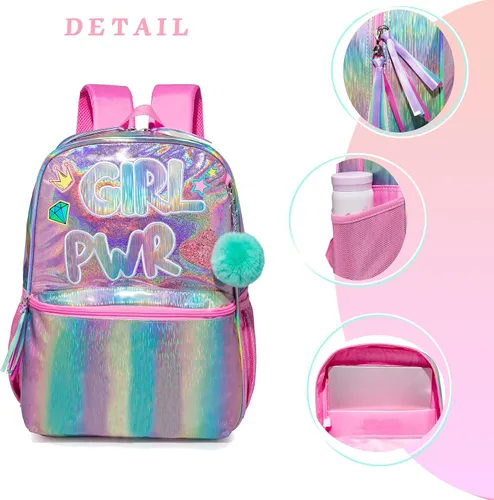 Vista 4 de HTgroce Mochila para niñas de primaria para estudiantes, juego de mochila escolar para niñas, bolsa de libros preescolar con lonchera y estuche