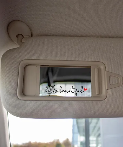 Vista 4 de RACOONA Calcomanía para espejo retrovisor, calcomanía Hello Beautiful, accesorios de automóvil, calcomanía para espejo retrovisor (negro y rojo)