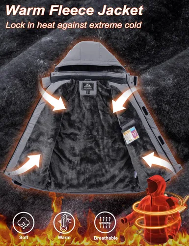 Vista 3 de MAGCOMSEN - Abrigos de invierno para hombre, impermeables, con forro polar, parka, con capucha, para esquiar, senderismo, trabajo