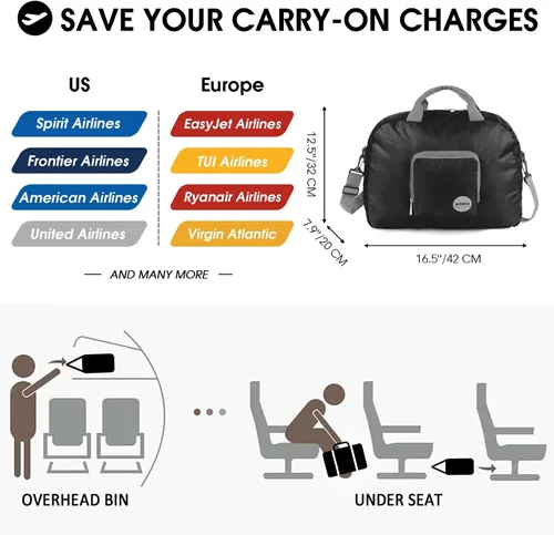 Vista 2 de WANDF - Bolsos de lona plegable en tamaños de 16 a 22 pulgadas y con volúmenes de entre 5.28 a 13.2 galones para viajar, llevar al gimnasio