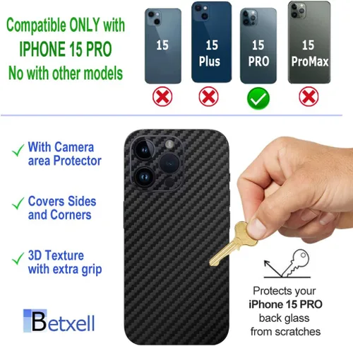 Vista 3 de 15 PRO Skin Wrap 3M Película protectora para lados y espalda compatible con iPhone 15 Pro