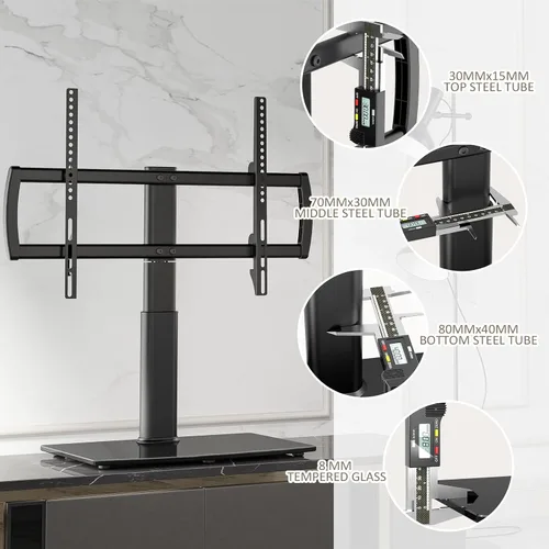 Vista 6 de Soporte universal giratorio para TV con base de mesa para televisores de 32 a 65 pulgadas con giro de 80 grados, base de 4 niveles de altura