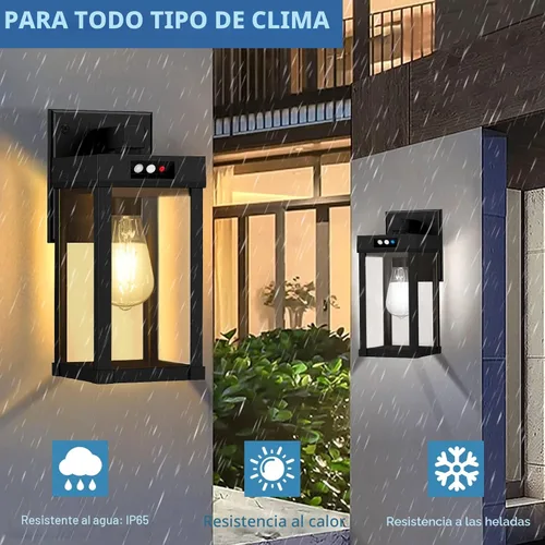 Vista 6 de Lámparas solares de pared para exteriores, 3 modos de iluminación y sensor de movimiento, luz solar para porche, 2 bombillas, aplique resistente al