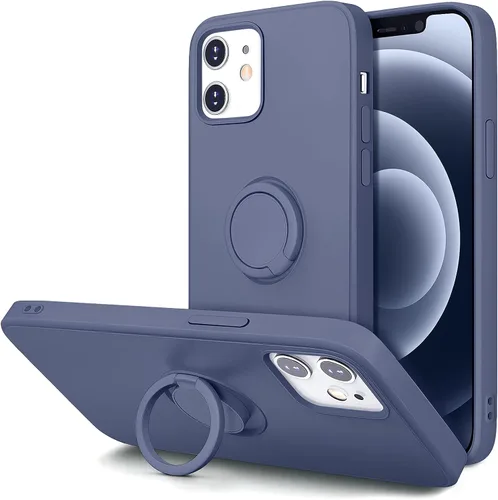 Vista 9 de Funda Hython para iPhone 12 y iPhone 12 Pro con soporte de anillo, soporte magnético giratorio de 360°, funda protectora de goma a prueba de golpes
