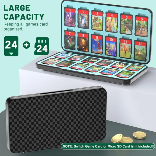 Vista 2 de CYKOARMOR Switch Game Case with 24 Game Holder Compatible with Nintendo Switch&Switch OLED Game Card, Compact Switch Cartridge Case Plain Black