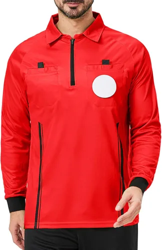 Vista 8 de CUTIEHON Camiseta de árbitro de fútbol, camiseta oficial de árbitro de fútbol profesional de manga larga, con un soporte para insignia y bolsillos