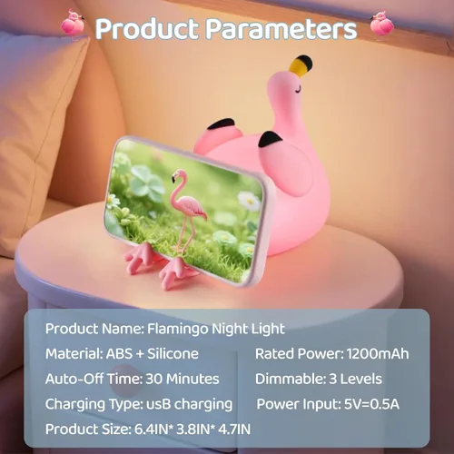 Vista 7 de FAMIDUO Luz Nocturna de Flamenco para Niños, Regalo Rosa de Flamenco, Lámpara de Animal de Silicona LED Apretujable, Luz Nocturna de Guardería