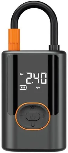 Vista 2 de Inflador de neumáticos portátil, compresor de aire inalámbrico, medidor de presión digital, 150 PSI, linterna LED, 4 modos preestablecidos