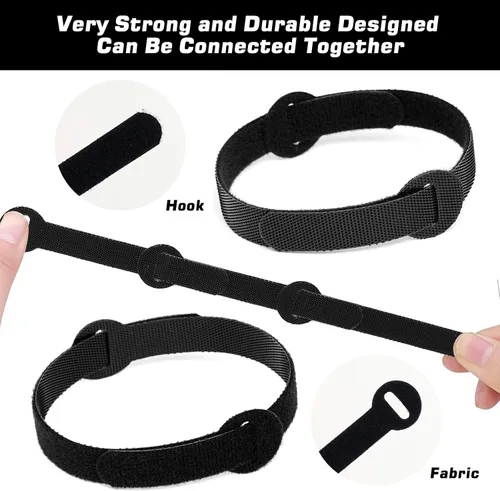 Vista 3 de 150 bridas reutilizables para cables - 4+6+8+10 pulgadas, correas de cables multiusos con gancho y bucle para gestión de cables, ataduras