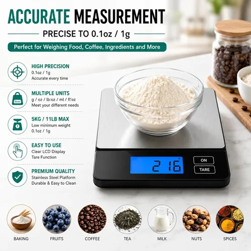 Vista 8 de URAMAZ Básculas inteligentes para alimentos de cocina, báscula digital de alimentos de acero inoxidable en gramos y onzas con aplicación de Multi