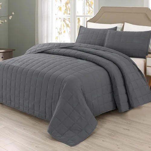 Vista 8 de EMME Juego de ropa de cama tamaño King, color azul marino, colcha suave y ligera prelavada, colcha de microfibra reversible acogedora de 3 piezas