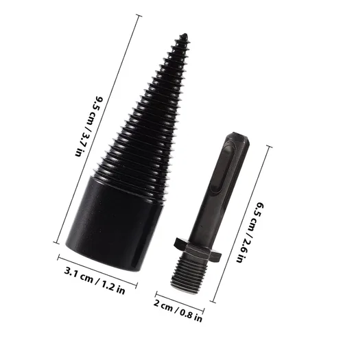 Vista 2 de 4pcs Wood Log Splitter Drill Bit Set with 3 Detachable Handles (Round, Square, Hex) 32mm Carbon Steel Firewood Splitting Tool for Electric Hammer