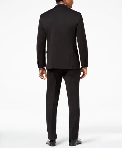 Vista 3 de Traje de esmoquin formal de dos piezas con solapa de muesca de Super 140 para hombre, Negro