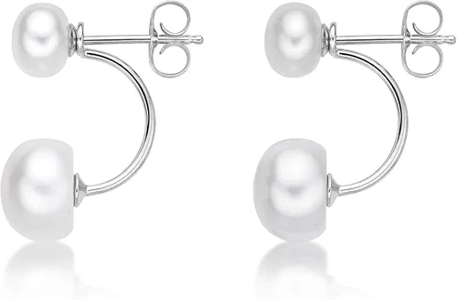 Vista 3 de Lavari Jewelers - Aretes de doble perla en blanco o negro de agua dulce para mujer en plata de ley 925 con empuje hacia atrás de 6 y 0.394in, Metal