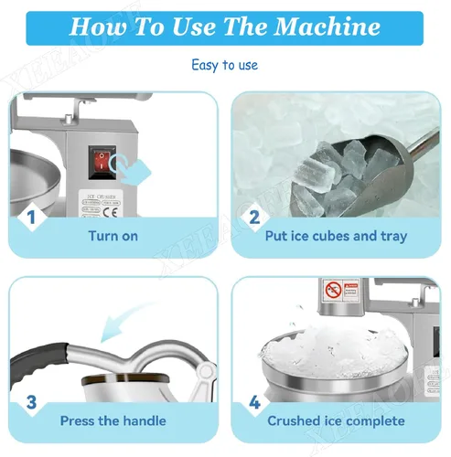 Vista 4 de Máquina de afeitar de hielo, máquina de cono de nieve, 220 libras por hora, 350 W, máquina de hielo afeitado de acero inoxidable, 2 cuchillas