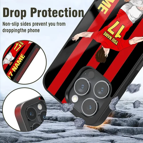 Vista 2 de Fundas personalizadas para teléfono con nombre y número del equipo de fútbol, diseño de jersey para iPhone 11, 12, 13, 14, 15, 16, 17 Pro Max Plus