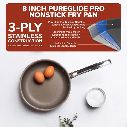 Vista 2 de Viking PureGlide Pro - Sartén antiadherente de 3 capas, fabricada sin PFAS, utensilios de cocina de inducción de 8 pulgadas, superficie