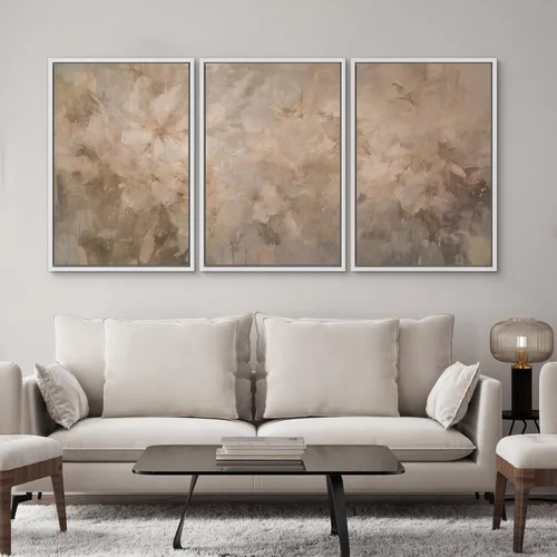 Vista 377 de SIGNWIN Lienzo enmarcado para pared, juego de arte neutro de bosque brumoso, ilustraciones en tono tierra, arte moderno, decorativo, bohemio
