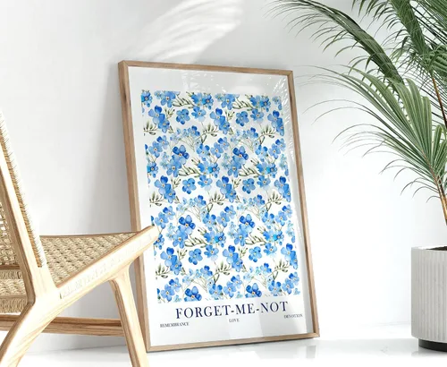 Vista 4 de ColorAndFlair Watercolor Floral Art Print Forget Me Not Flower Symbolic Meaning Blue Wildflower Wall Art Botanical Poster (8x10 inches)