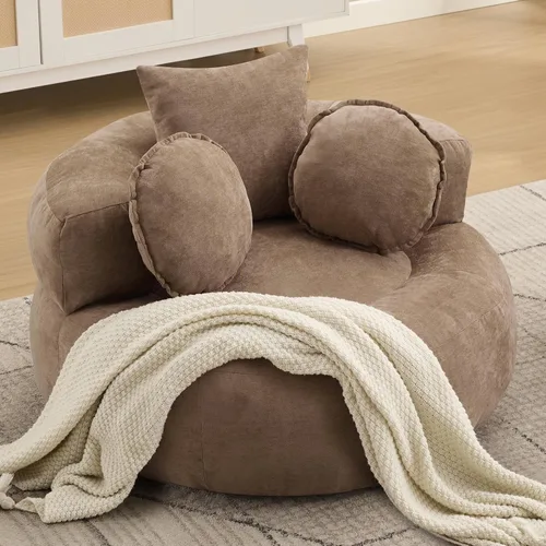Vista 14 de WUTUTUEE Silla Sofá de Piso Redonda de Gran Tamaño, Chaise Lounge Circular de Chenilla Comprimida, Sin Montaje, Silla de Barril Sin Huesos, Sofá