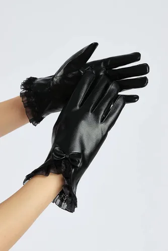 Vista 43 de Sahabowi Guantes de cuero para clima frío Manopla de lana cálida de invierno para mujeres