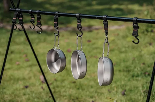 Vista 10 de iBasingo Juego de 3 piezas de ollas de titanio para acampar con mango plegable, juegos de ollas de cocina para campamento al aire libre