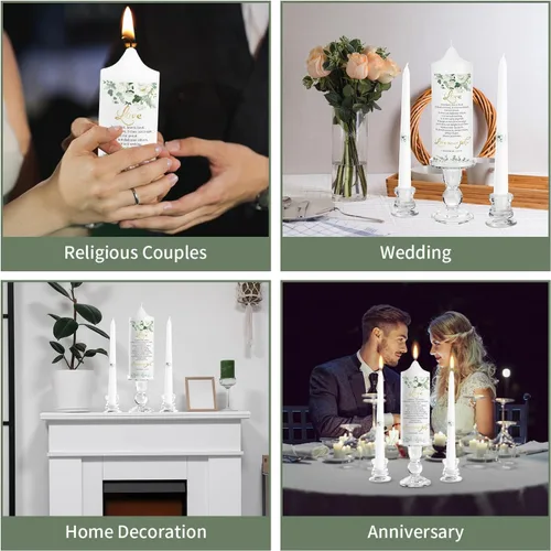 Vista 10 de Extrogif Unity - Juego de velas de boda, kit de ceremonia de 3 piezas con candelabros de cristal, pilar y velas cónicas para ceremonia de boda