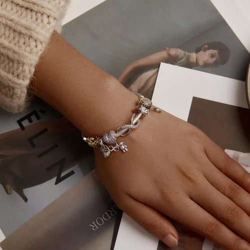 Vista 71 de Abalorios de plata de ley para pulseras, collares, familia para siempre, circonita cúbica, regalo de joyería para mujeres
