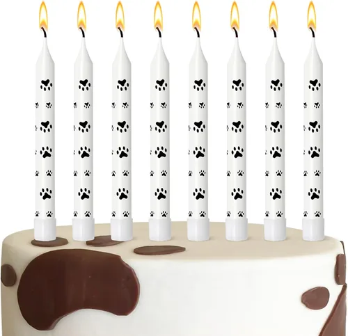 Vista 8 de 12 velas de cumpleaños temáticas con estampado de patas para pasteles, cupcakes, perros, patrulla de perros, velas para mascotas, cachorros, gatos