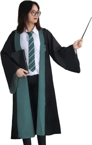 Vista 5 de EIRIEN Bata de mago para la escuela, disfraz de mago para adultos, hombres y niños, con capucha, varita mágica, capa de Halloween, cosplay, disfraz