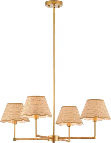 Vista 7 de Lámpara colgante de ratán bohemio de 31 pulgadas, 4 luces, rústica, ajustable, para cocina, isla, comedor, sala de estar, certificación UL Latón 4