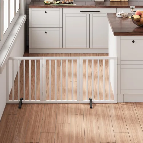 Vista 25 de Puerta plegable negra para mascotas de 18-55 pulgadas para escaleras y puertas, valla de puerta para cachorros