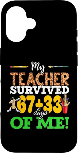 Vista 32 de My Teacher Survived 67+33 Days of Me Dab 100 Days of School Case for iPhone 17