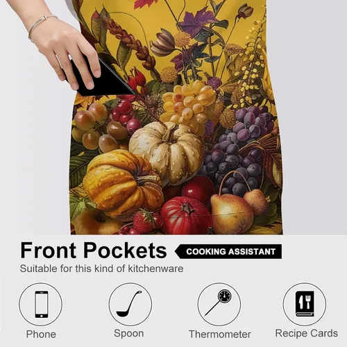 Vista 5 de MUSM Apron for Adults - 27.6 X 31.5 Inch, Heavy-Duty Polyester Aprons with Two Large Pockets, Waterproof Pale Yellow Flowers Kitchen Apron for
