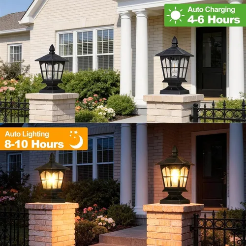 Vista 7 de Brightever 4x4 Post Solar Lights with Warm White Edison Bulb, 1 Pack Black Negro