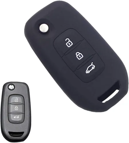 Vista 2 de Funda de silicona para llave de coche de 3 botones para Renault Logan 2 Stepway Sandero Clio 5 Arkana Captur Kadjar KOLEOS 2 piezas (negro)