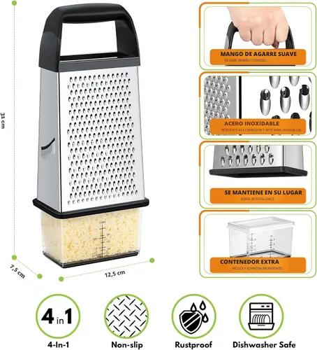 Vista 2 de Rallador de queso con caja de contenedores Rallador de acero inoxidable Negro