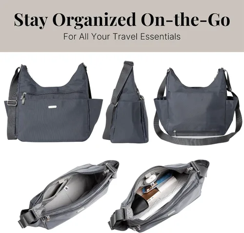 Vista 5 de Baggallini Essential Hobo - Bolso de viaje ligero de 11 x 9 pulgadas para mujer, de nailon lavable con protección RFID