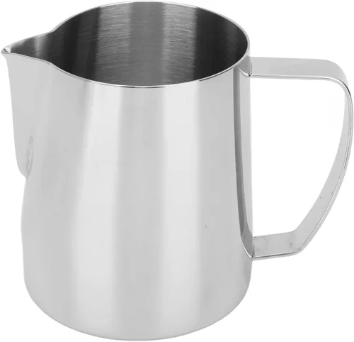 Vista 11 de Jarra de espuma de leche, jarra de vapor de café expreso de leche de acero inoxidable de 24 onzas/23.7 fl oz, herramientas de expreso, arte con Beige