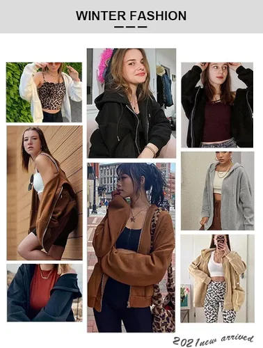 Vista 8 de Yousify Sudadera con capucha de felpa con cremallera completa para mujer, cómoda, holgada, de manga larga, con bolsillos