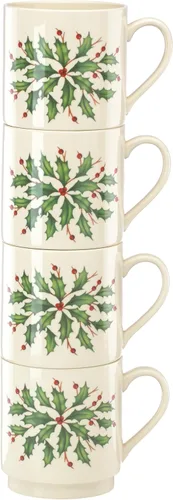 Vista 3 de Lenox 853763 Juego de 4 tazas apilables de vacaciones, Vajilla de Navidad, para recibir invitados
